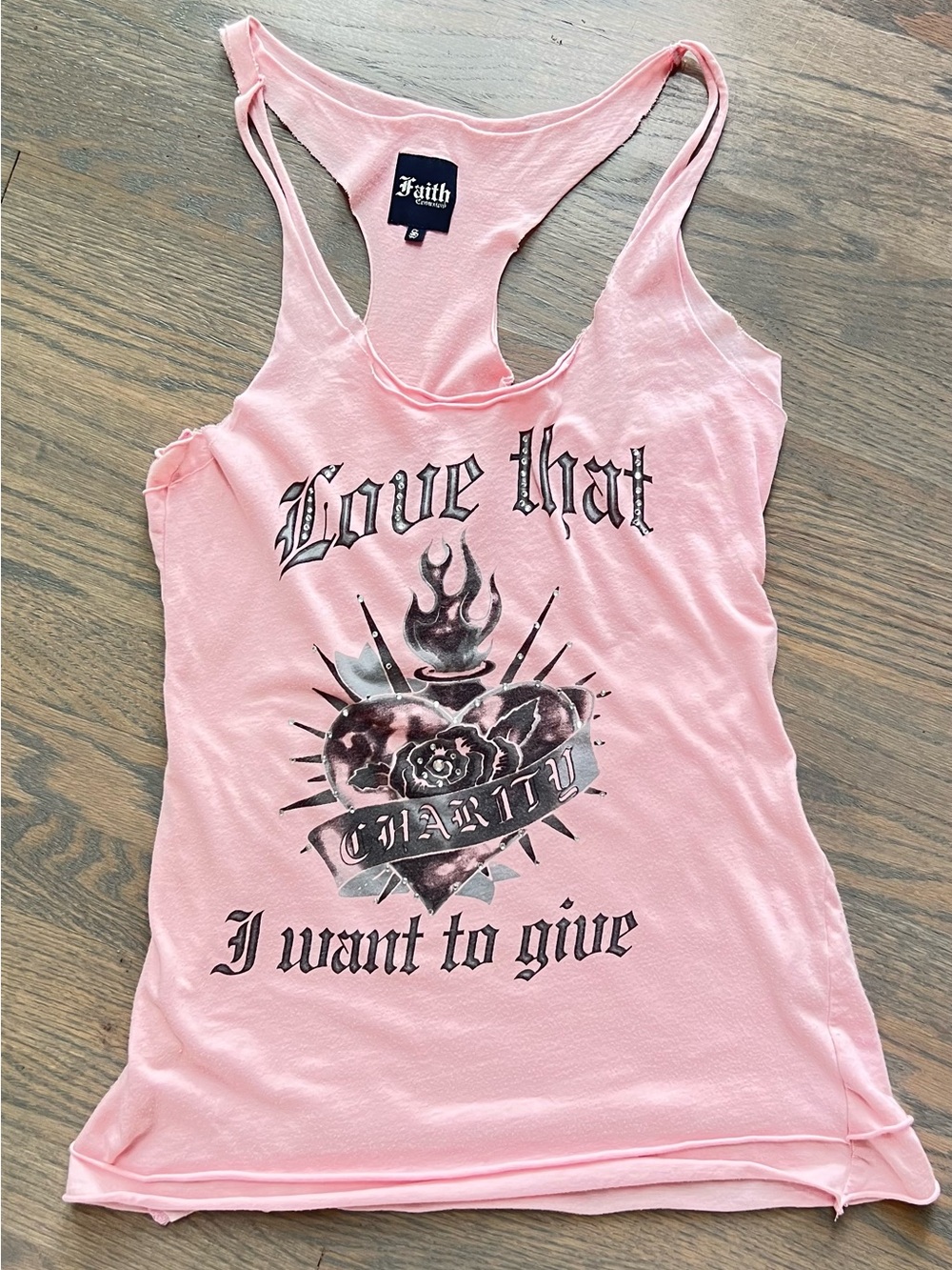 Faith Connexion Y2K Rhinestone Graphic Racerback Tank Top Pink S